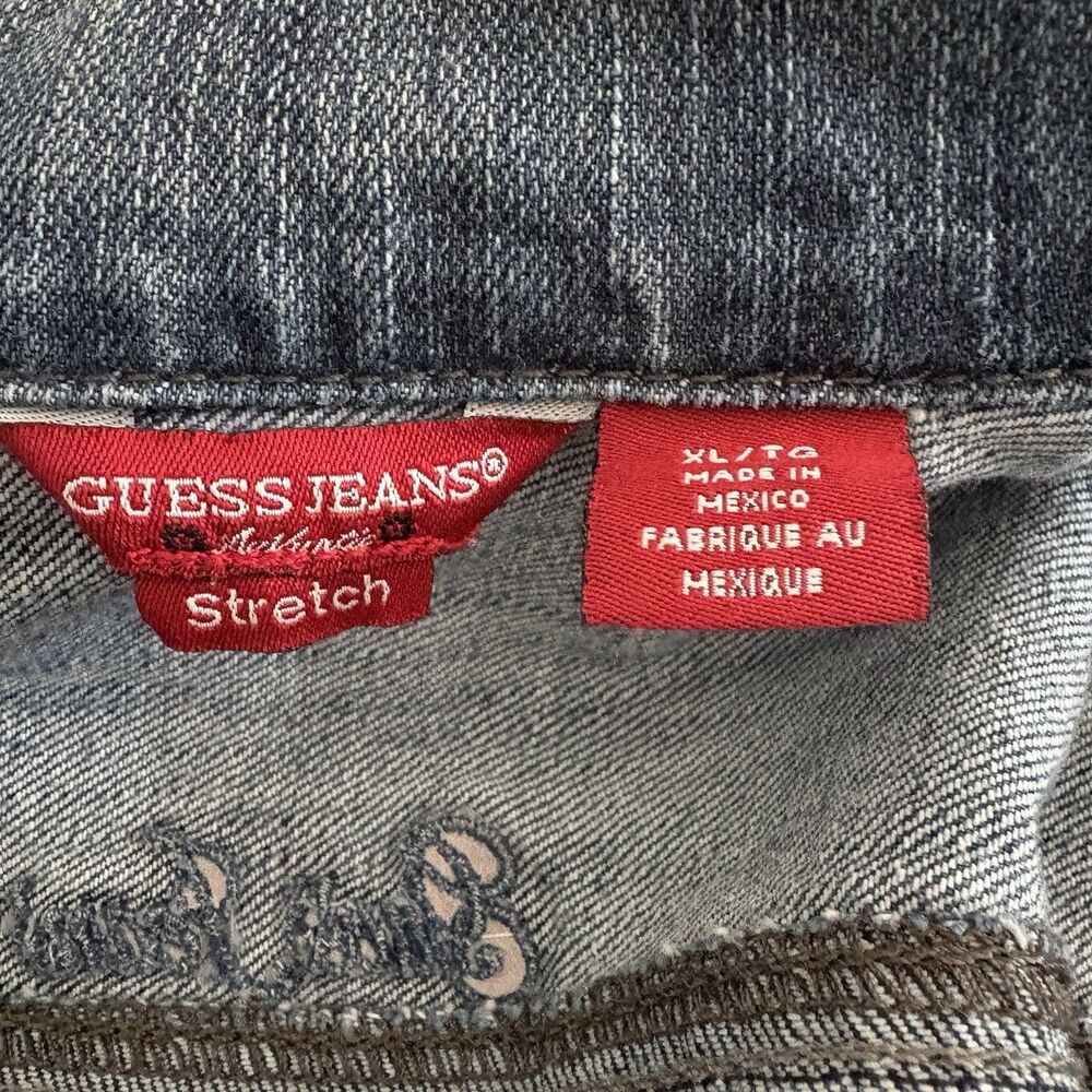 Guess Jean Jacket Women's XL Denim Trucker Cropped Retro Stretch Made in Mexico - Picture 12 of 15